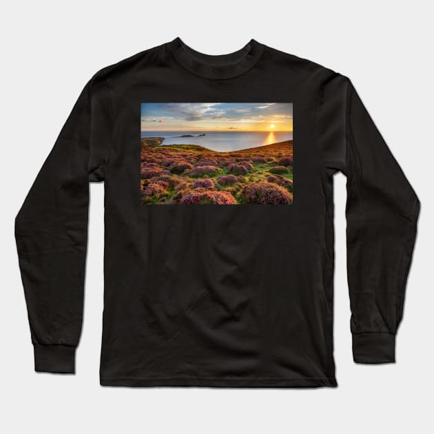 Sunset over Rhossili Bay Long Sleeve T-Shirt by dasantillo